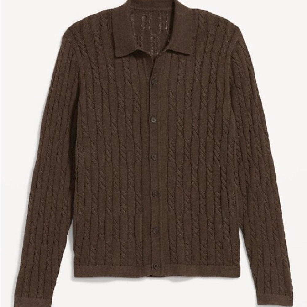 Brown Cable Knit Button-Front Sweater